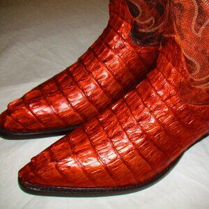 Crocodile Tail Skin Men's Western Cowboy Boots, Cognac, Size 13.5D, Brand New